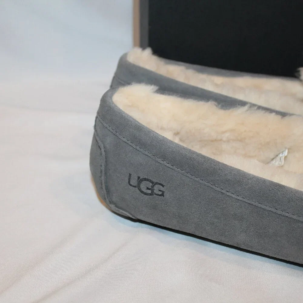 UGG MEN'S OLSEN SUEDE SHEARLING LINED SLIP ON SLIPPERS GRAY‎